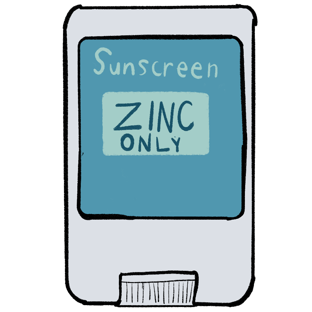 a blue and white stick of sunscreen labeled zinc only